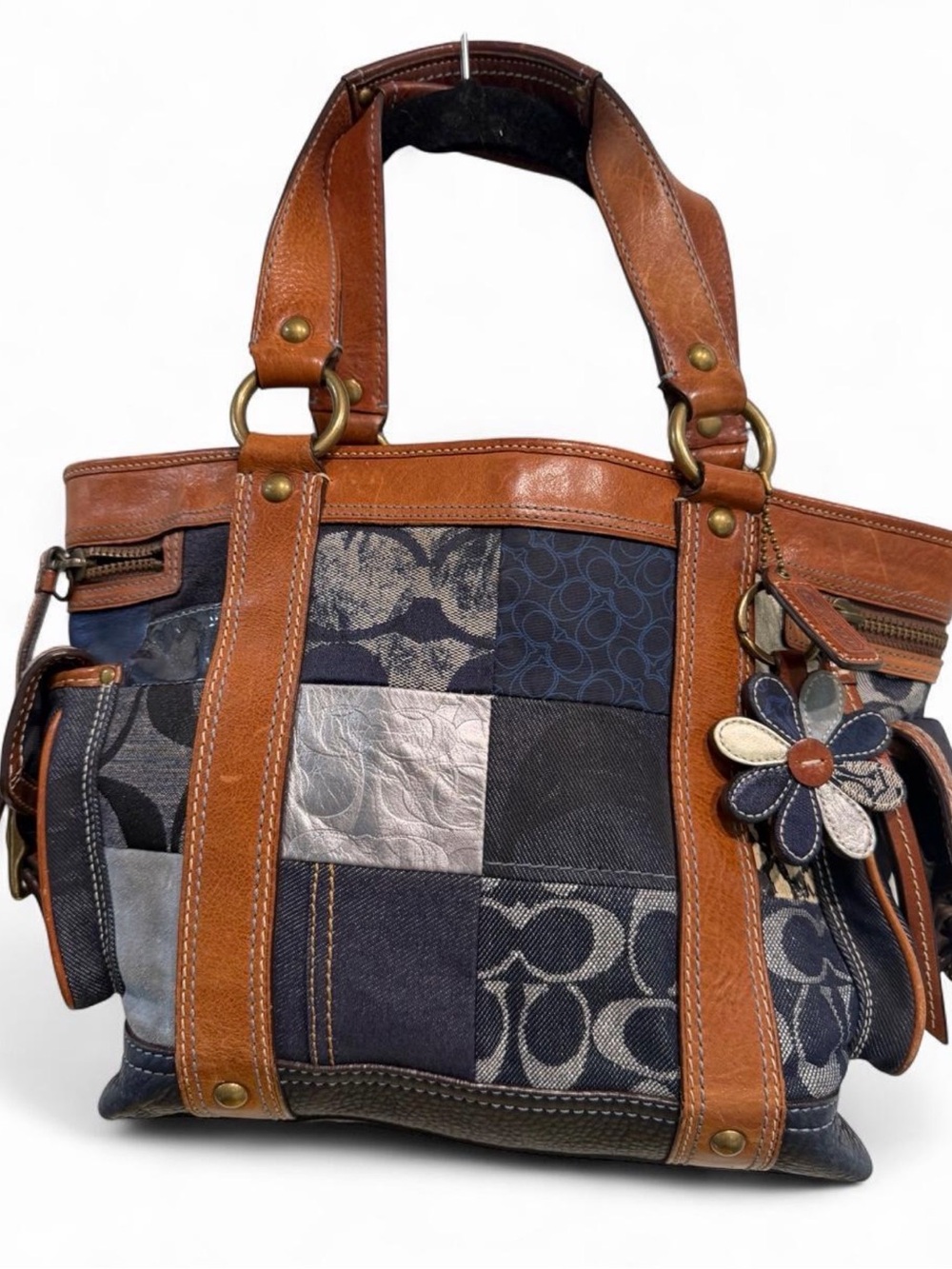 Vintage Coach Legacy Large Tote Bag Mosaic Denim Patchwork Suede Snake Y2K 10002